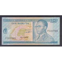 Congo Democratico Pick. 9 10 Makuta 1967-70 SC