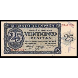 Edifil. D 20a 25 pesetas 21-11-1936 SC-