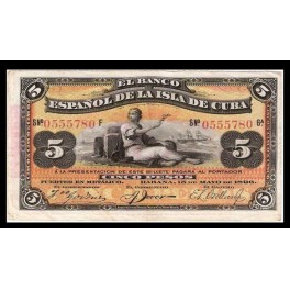 Cuba Pick. 48b 5 Pesos 1896 MBC