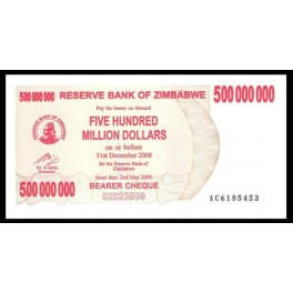 Zimbabwe Pick. 60 500 M. Dollars 2008 SC