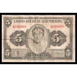 Luxemburgo Pick. 43 5 Francs 1944 MBC