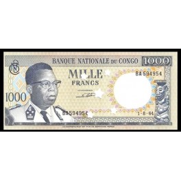 Congo Democratico Pick. 8s 1000 Francs 1961-64 SC-