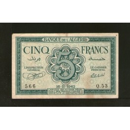Argelia Pick. 91 5 Francs 1942 MBC