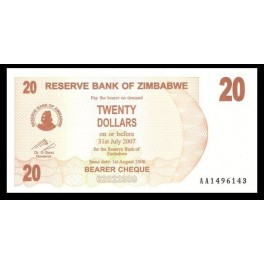 Zimbabwe Pick. 40 20 Dollars 2006 SC