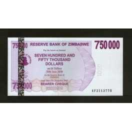 Zimbabwe Pick. 52 750000 Dollars 31-12-2007 SC