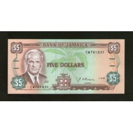 Jamaica Pick. 70 5 Dollars 1989-92 UNC