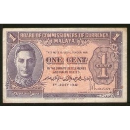 Malaya Pick. 6 1 Cent 1941 MBC
