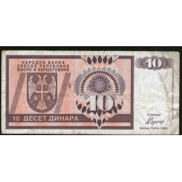 Bosnia Herzegovina Pick. 133 10 Dinara 1992 VF