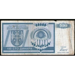 Bosnia Herzegovina Pick. 135 100 Dinara 1992 VF