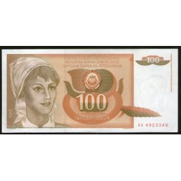 Yugoslavia Pick. 105 100 Dinara 1990 AU